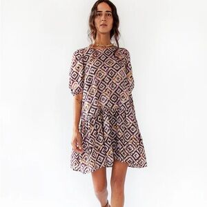 Matta Purple and Yellow Geometric Mini Dress